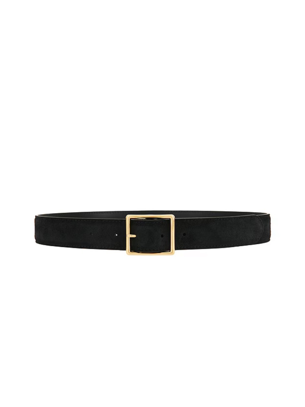 Nili Lotan Gabriella Black Leather Belt with Gold Square Buckle - size 95.